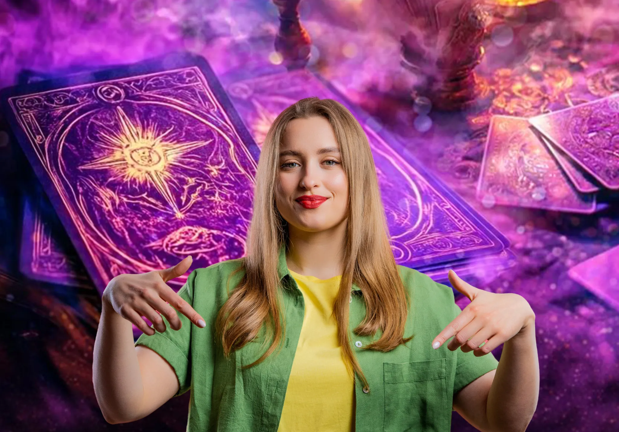 Mulher atenta fundo caratas do Taro