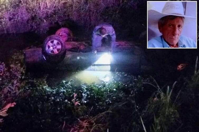 Idoso morre em acidente na zona rural de Vila Rica após veículo capotar e cair em vala