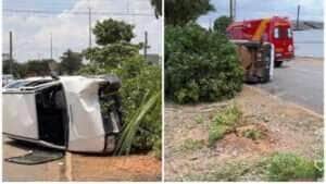 Acidente ocorreu na Avenida das Sibipirunas; mulher ficou ferida e criança sofreu ferimentos leves.