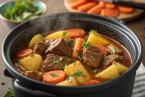 Carne de panela com batata e cenoura na pressão