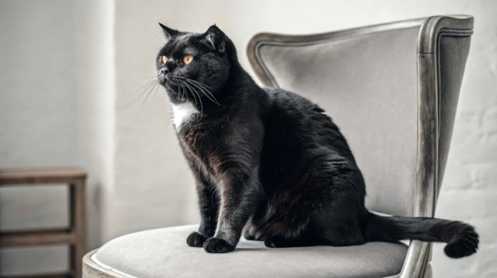 Gato preto de orelhas caída