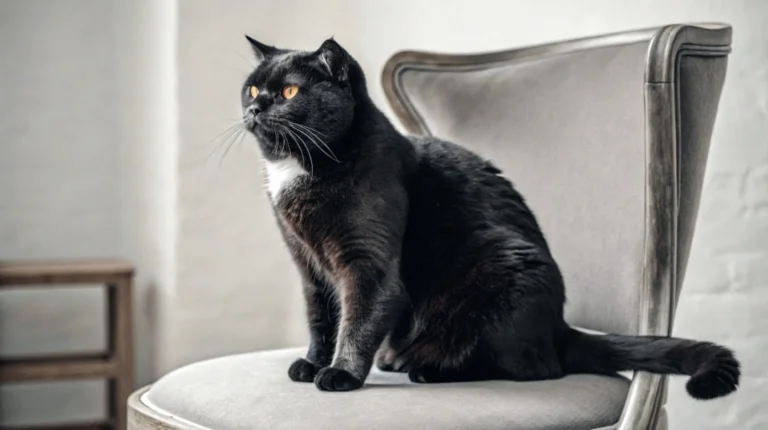 Gato preto de orelhas caída