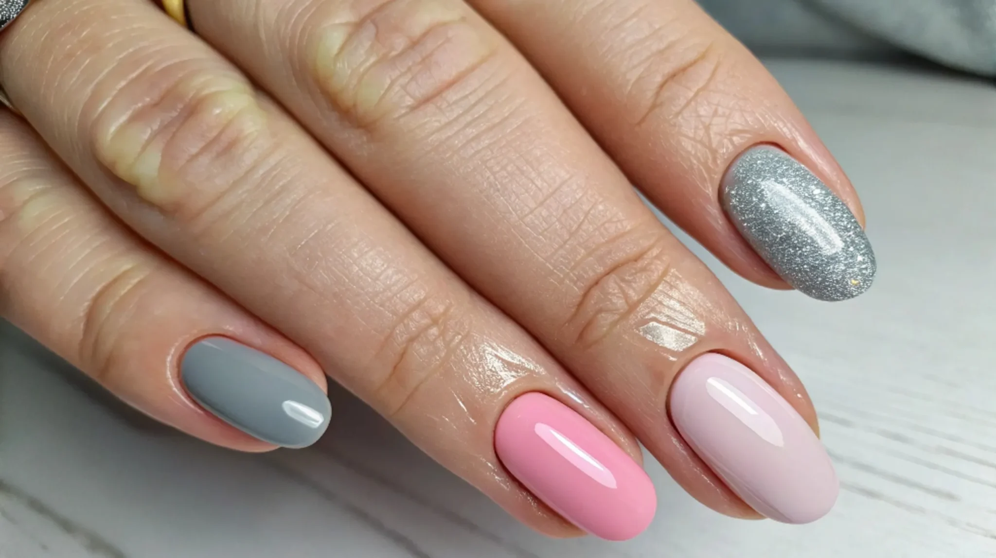 Manicure cinza com rosa
