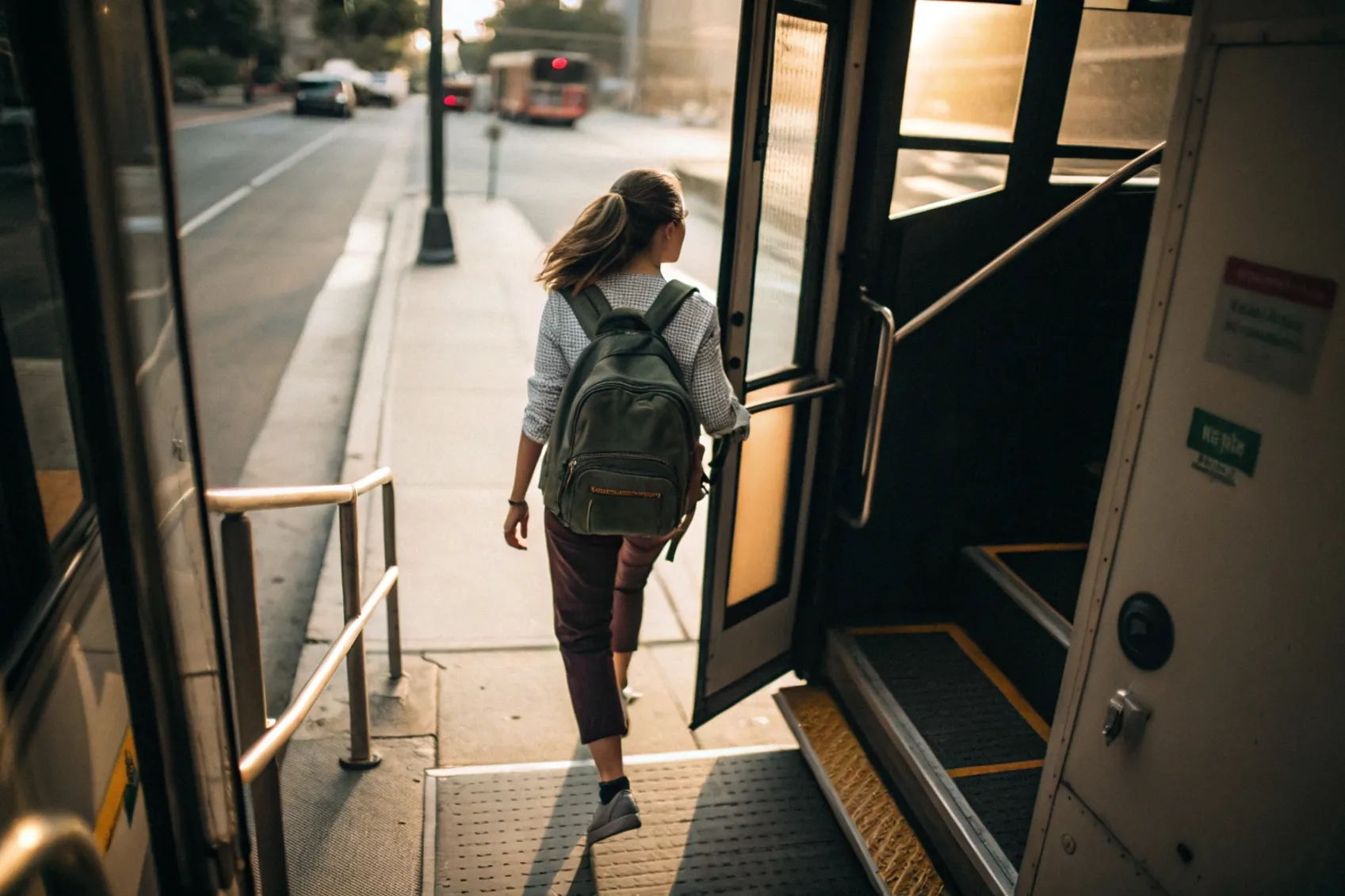 Menina descendo do Onibus
