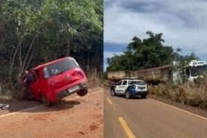 Grave acidente entre Fiat Uno e carreta na MT-270 deixa um morto