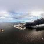 Rio de Janeiro (RJ) 09/02/2025 - Incêndio em fábrica gera risco de vazamento na Baía de Guanabara.
Foto: Governo do Rio de Janeiro /Divulgação