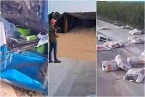 Acidente entre veículos de carga bloqueou a rodovia na manhã deste sábado; passageira foi socorrida em estado moderado