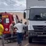 Corpo de Bombeiros de Mato Grosso socorre ciclista após acidente de trânsito com caminhão