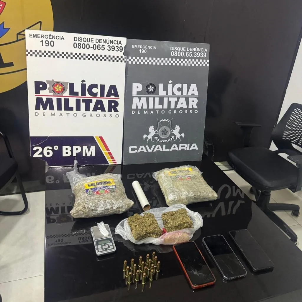 Três homens são detidos com maconha e munições durante patrulhamento policial em Nova Mutum