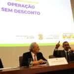 Brasília (DF), 23/04/2025 - O Diretor Geral da Polícia Federal, Andrei Rodrigues, o ministro da Justiça, Ricardo Lewandowski, o ministro da Controladoria-Geral da União, Vinicius Marques de Carvalho, e o ministro da Previdência Social, Carlos Lupi, durante entrevista coletiva a respeito da Operação Sem Desconto. Foto: Antonio Cruz/Agência Brasil