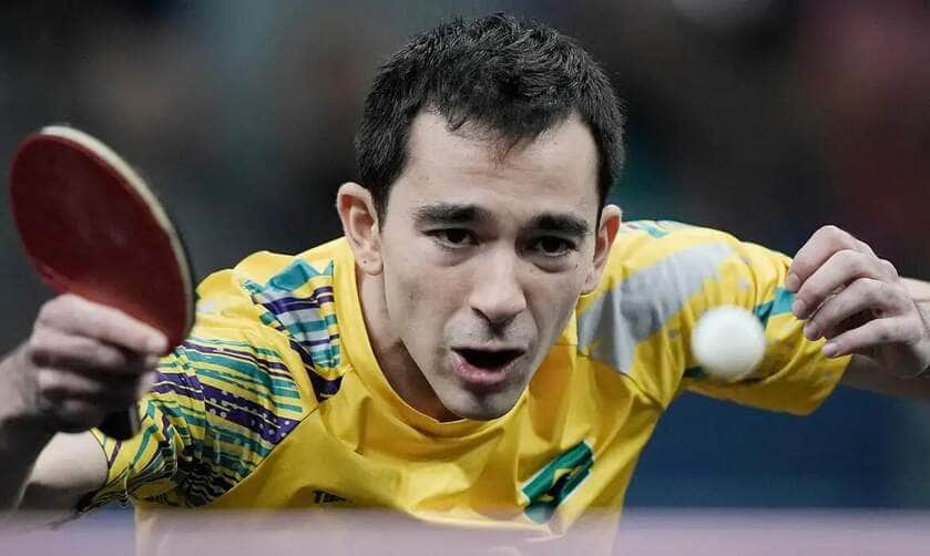 2024.07.31 - Jogos Olímpicos Paris 2024 - Tênis de Mesa Masculino. O atleta Hugo Calderano, do Brasil, joga oitavas do tênis de mesa. Foto: Alexandre Loureiro/COB.