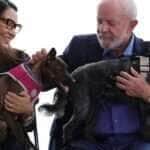 Brasília (DF) 17/04/2025  O presidente Luiz Inácio Lula da Silva, acompanhado da primeira-dama Janja Lula da Silva, e de suas cadelas Esperança e Resistência, lança o Sistema Nacional de Identificação de Cães e Gatos, SinPatinha. Assina também decreto que institui o Programa Nacional de Proteção e Manejo Populacional Ético de Cães e Gatos (ProPatinhas). Foto: Fabio Rodrigues-Pozzebom/ Agência Brasil