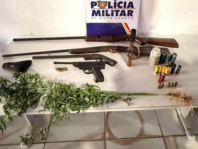 Patrulhamento Rural apreende armas e pés de maconha em sítio no interior de Alto Paraguai