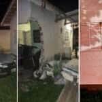 Veículo bateu na parede de uma casa, arrancando parte da porta; motorista é procurado pela polícia