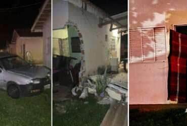 Veículo bateu na parede de uma casa, arrancando parte da porta; motorista é procurado pela polícia