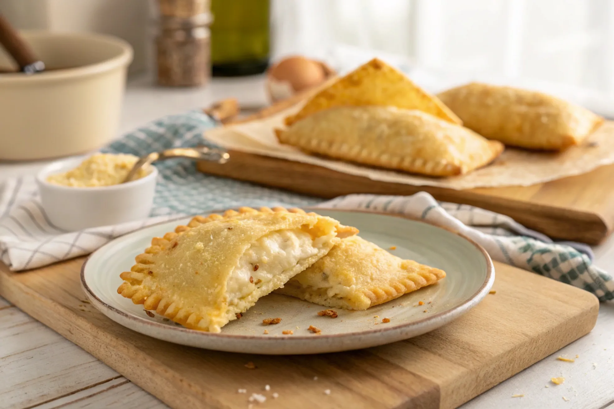 pastel-crocante-em-uma-bandeisja-sobre-a-mesa