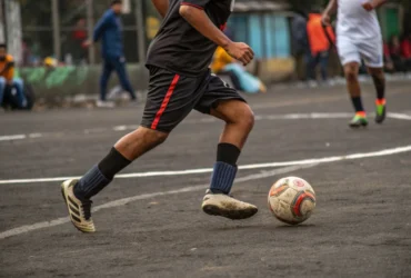 time-de-futebol-jogando--mostre-um-lance-de-perto-