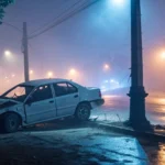 Carro bate em poste após sair da pista em Colíder