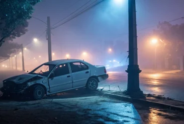 Carro bate em poste após sair da pista em Colíder