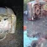 Família com duas crianças e um amigo foram atingidos por caminhonete desgovernada em barranco próximo a uma ponte; condutora do veículo está internada