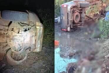 Família com duas crianças e um amigo foram atingidos por caminhonete desgovernada em barranco próximo a uma ponte; condutora do veículo está internada