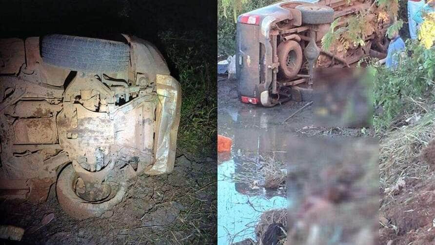 Família com duas crianças e um amigo foram atingidos por caminhonete desgovernada em barranco próximo a uma ponte; condutora do veículo está internada