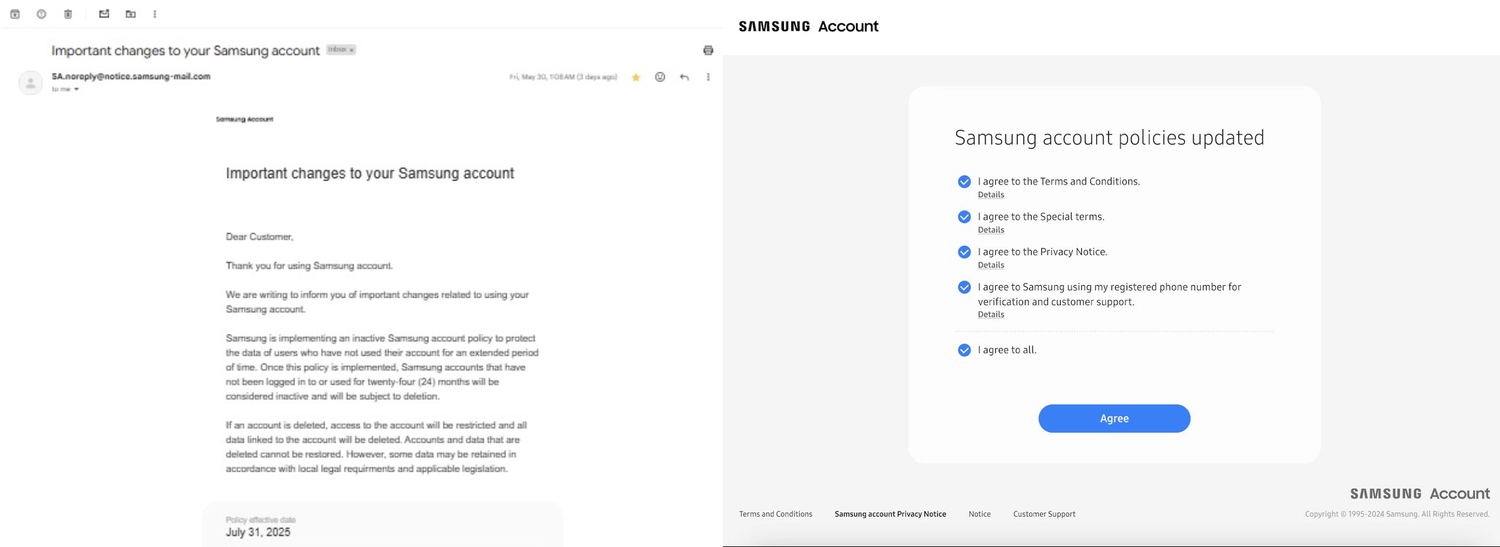 A Samsung começará a excluir contas inativas a partir de 31 de julho