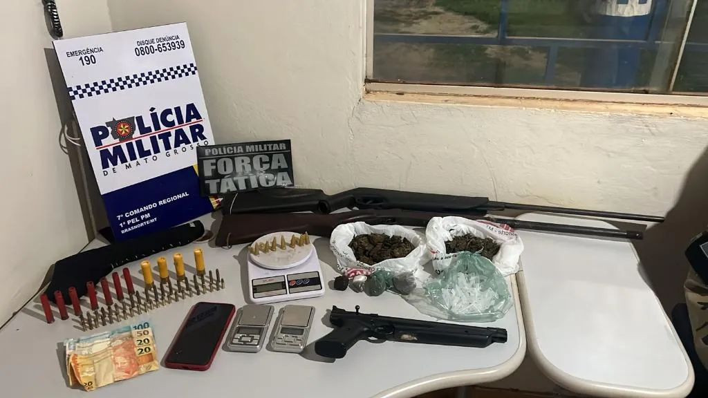 Força Tática prende dupla com armas e drogas após denúncia em Brasnorte
