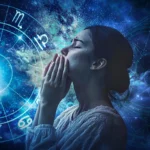 Mulher pensativa, imagem de fundo horóscopo