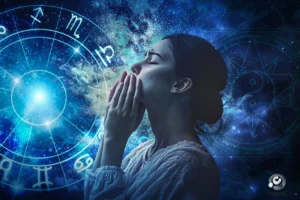 Mulher pensativa, imagem de fundo horóscopo