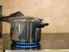 Panela de pressão sobre o fogão