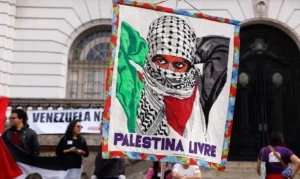 Protesto pede rompimento do Brics com Israel no Rio