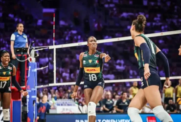 Brasília (DF), 26/07/2025 - Lance de jogo entre Brasil e Itália válido pela Liga das Nações de Vôlei feminino. Foto: Volleyball World/Divulgação
