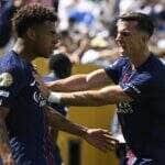 Jogadores do PSG festejam gol contra o Real. Imagem: PSG divulgação