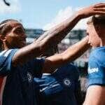 Jogadores do Chelsea festejam gol contra o PSG. Imagem: Divulgação Chelsea