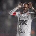 Neymar comemora gol do Santos contra a Desportiva. Imagem: Divulgação Santos