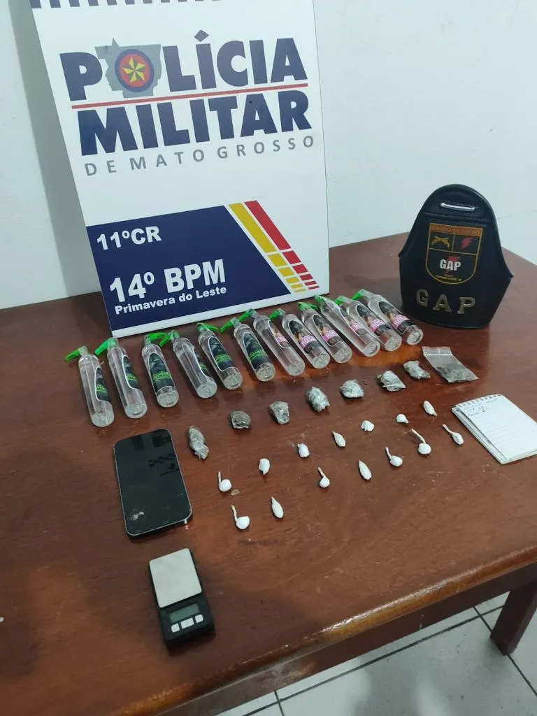 Homem é preso por tráfico com lança-perfume e drogas em Primavera do Leste