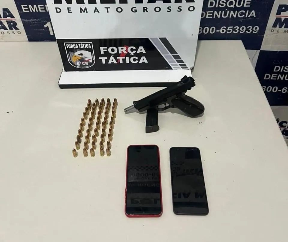 Polícia prende suspeitos com arma e 50 munições em Cáceres