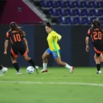 Equador, 25/07/2025 - Lance de jogo entre Brasil e Colômbia válido pela Copa América de futebol feminino. Foto: Lívia Villas Boas/CBF