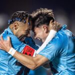 Jogadores do Santos comemoram gol sobre o Juventude. Imagem: Raul Baretta/Santos FC