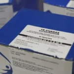 Rio de Janeiro (RJ), 07/05/2025 – Testes rápidos para diagnóstico de doença de Chagas produzidos por Bio-Manguinhos/Fiocruz, exibidas no 9º Simpósio Internacional de Imunobiológicos. Foto: Fernando Fr