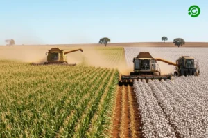 Colhendo algodao e milho