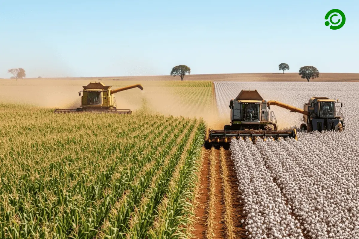 Colhendo algodao e milho