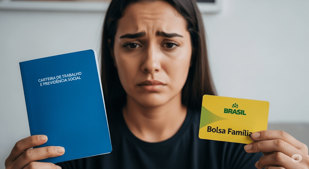 Mulher segurando cartao do bolsa família