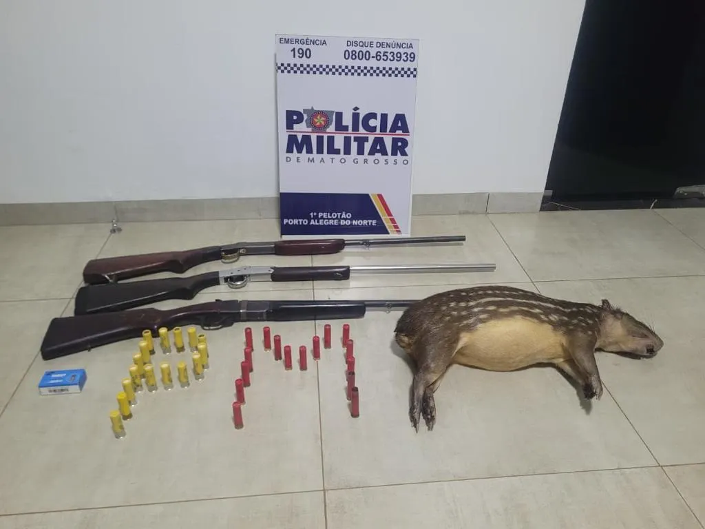 PM prende trio por porte ilegal de armas e caça de animais em Mato Grosso