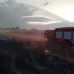 Fogo próximo à empresa de ônibus municipal consumiu área de vegetação; testemunhas relataram suspeita de incêndio criminoso