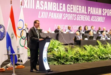 Assunção, 08/08/2025 - Jogos Pan-Americanos Júnior Assunção 2025 - Assembléia PANAM. O prefeito do Rio de Janeiro Eduardo Paes apresenta candidatura das cidades do Rio de Janeiro e Niteroi para sedes