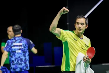 Brasília (DF), 02/08/2025 - Hugo Calderano vence de virada e garante Brasil nas quartas. Foto: Abelardo Mendes Jr./Calderano TM