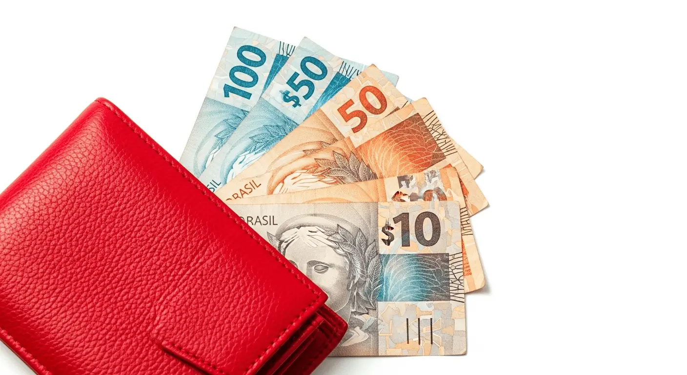Carteira Vermelha com Reais