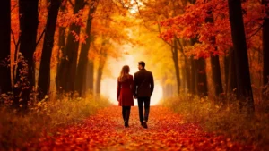 Casal andando em um caminho lindo, uma bela paisagem